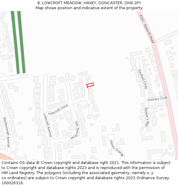8, LOWCROFT MEADOW, HAXEY, DONCASTER, DN9 2PY: Location map and indicative extent of plot