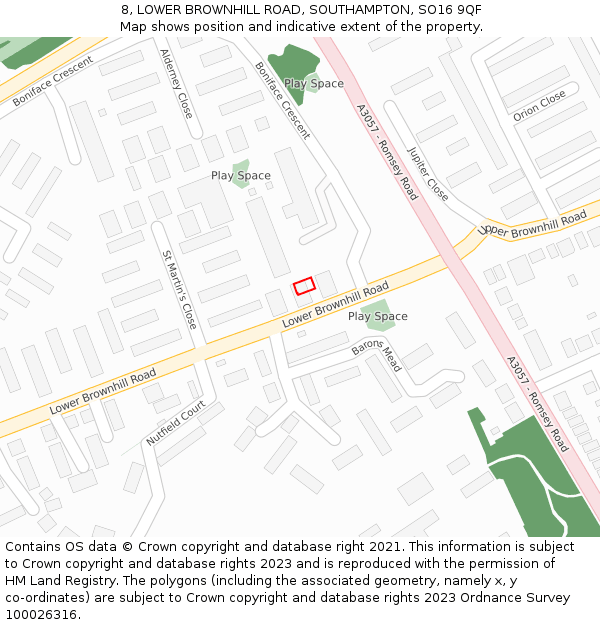 8, LOWER BROWNHILL ROAD, SOUTHAMPTON, SO16 9QF: Location map and indicative extent of plot