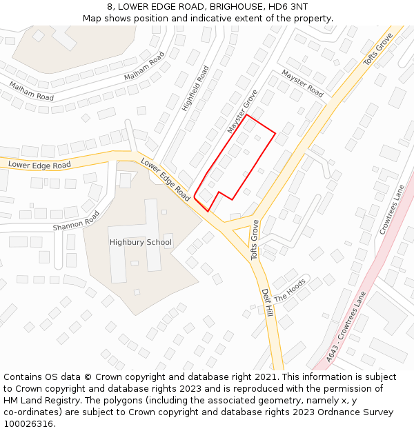 8, LOWER EDGE ROAD, BRIGHOUSE, HD6 3NT: Location map and indicative extent of plot
