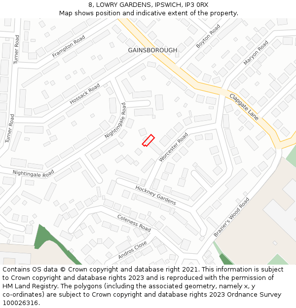 8, LOWRY GARDENS, IPSWICH, IP3 0RX: Location map and indicative extent of plot
