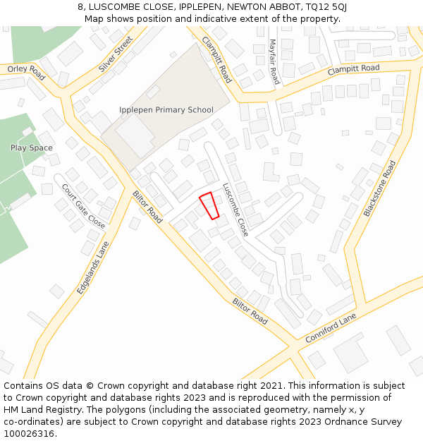 8, LUSCOMBE CLOSE, IPPLEPEN, NEWTON ABBOT, TQ12 5QJ: Location map and indicative extent of plot
