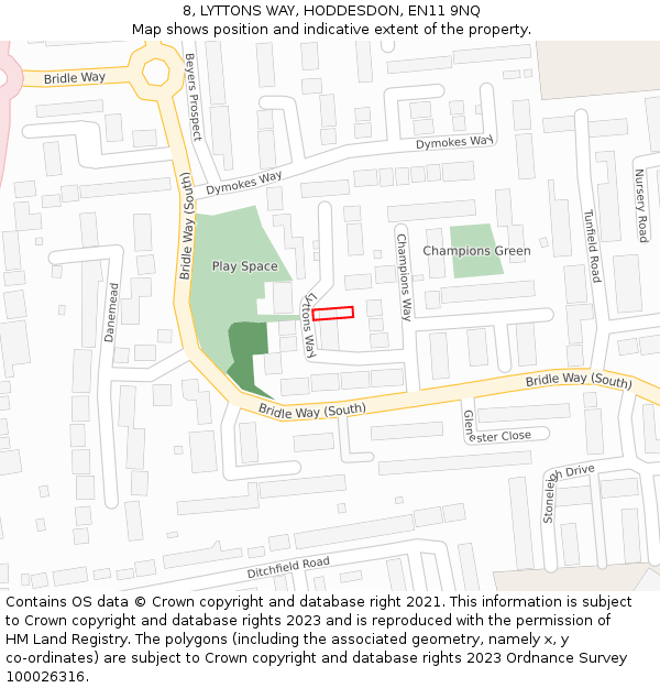8, LYTTONS WAY, HODDESDON, EN11 9NQ: Location map and indicative extent of plot
