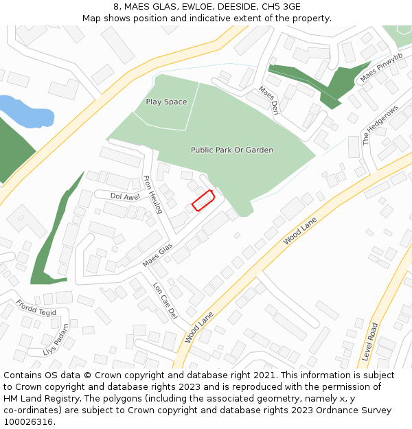 8, MAES GLAS, EWLOE, DEESIDE, CH5 3GE: Location map and indicative extent of plot