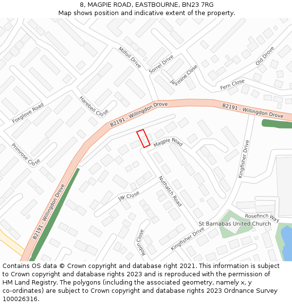 8, MAGPIE ROAD, EASTBOURNE, BN23 7RG: Location map and indicative extent of plot