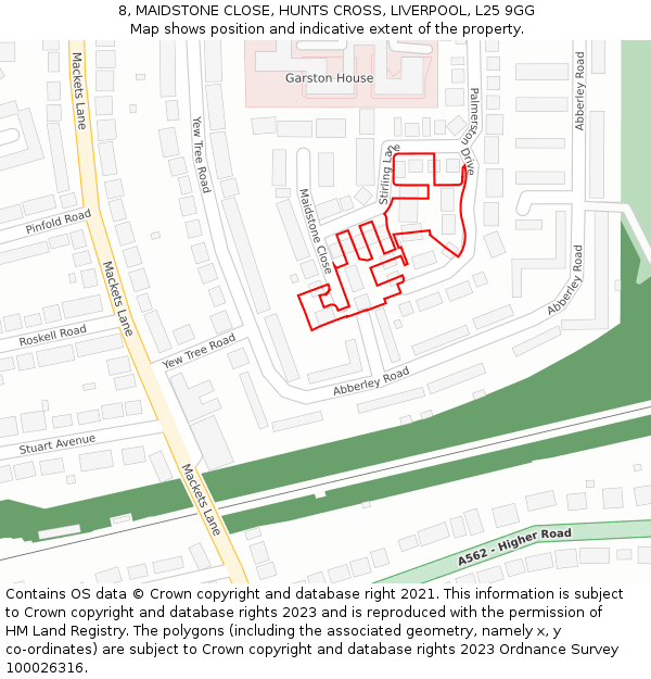 8, MAIDSTONE CLOSE, HUNTS CROSS, LIVERPOOL, L25 9GG: Location map and indicative extent of plot