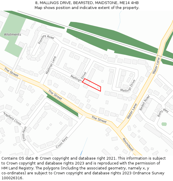 8, MALLINGS DRIVE, BEARSTED, MAIDSTONE, ME14 4HB: Location map and indicative extent of plot