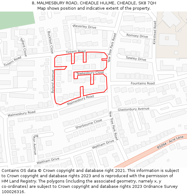 8, MALMESBURY ROAD, CHEADLE HULME, CHEADLE, SK8 7QH: Location map and indicative extent of plot