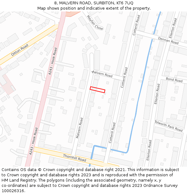 8, MALVERN ROAD, SURBITON, KT6 7UQ: Location map and indicative extent of plot