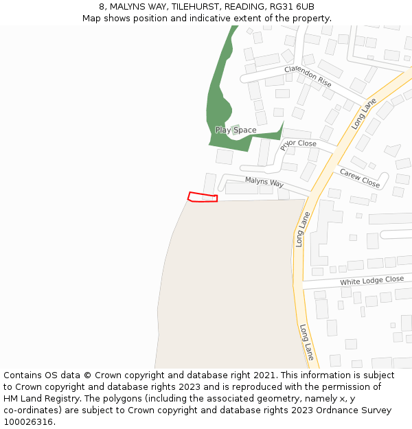 8, MALYNS WAY, TILEHURST, READING, RG31 6UB: Location map and indicative extent of plot