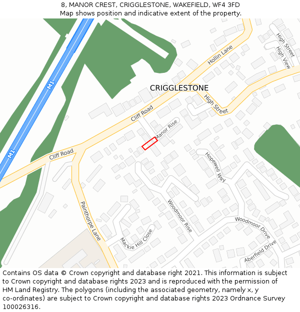 8, MANOR CREST, CRIGGLESTONE, WAKEFIELD, WF4 3FD: Location map and indicative extent of plot