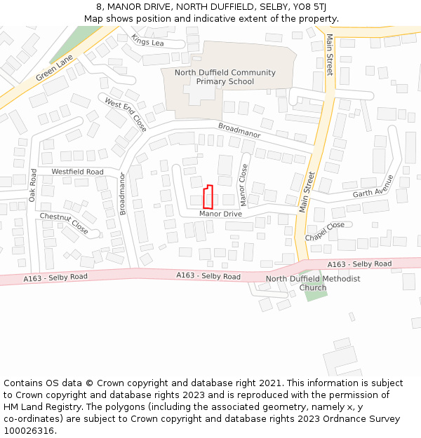 8, MANOR DRIVE, NORTH DUFFIELD, SELBY, YO8 5TJ: Location map and indicative extent of plot