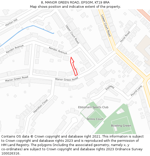 8, MANOR GREEN ROAD, EPSOM, KT19 8RA: Location map and indicative extent of plot