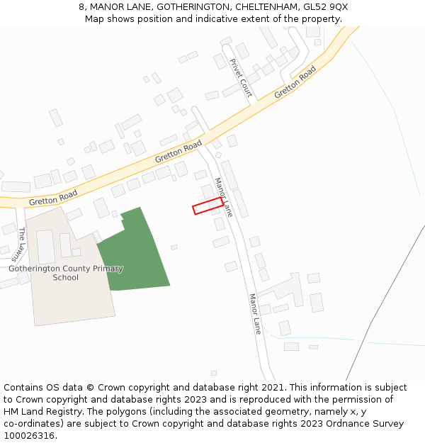 8, MANOR LANE, GOTHERINGTON, CHELTENHAM, GL52 9QX: Location map and indicative extent of plot