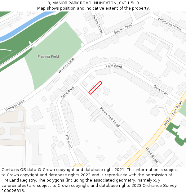 8, MANOR PARK ROAD, NUNEATON, CV11 5HR: Location map and indicative extent of plot