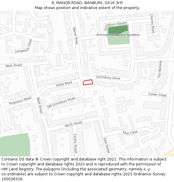 8, MANOR ROAD, BANBURY, OX16 3HY: Location map and indicative extent of plot