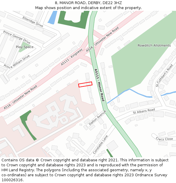 8, MANOR ROAD, DERBY, DE22 3HZ: Location map and indicative extent of plot
