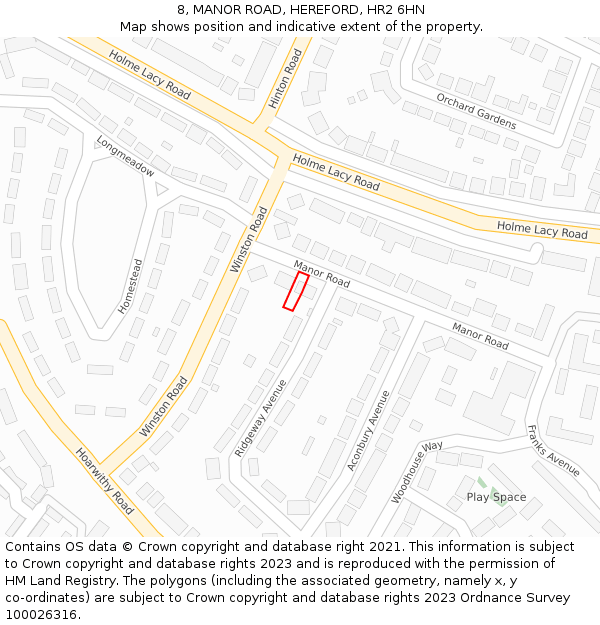 8, MANOR ROAD, HEREFORD, HR2 6HN: Location map and indicative extent of plot