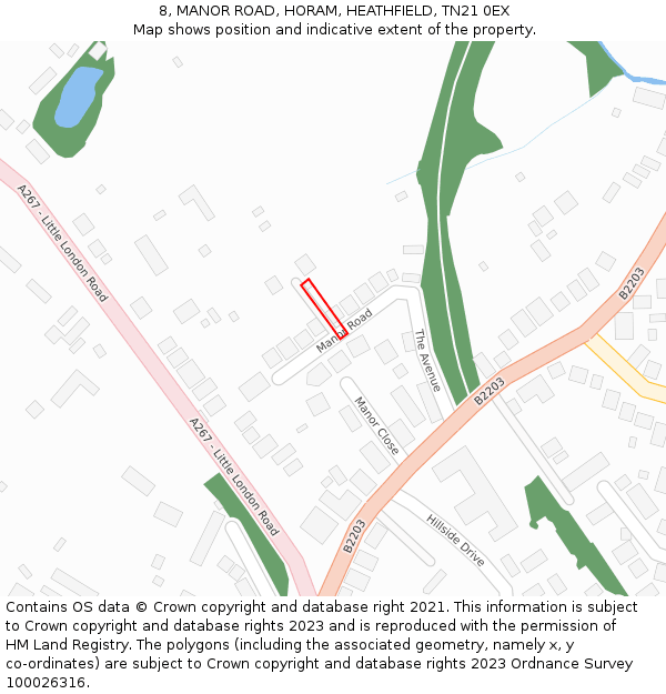 8, MANOR ROAD, HORAM, HEATHFIELD, TN21 0EX: Location map and indicative extent of plot