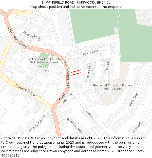 8, MANSFIELD ROAD, RINGWOOD, BH24 1LJ: Location map and indicative extent of plot