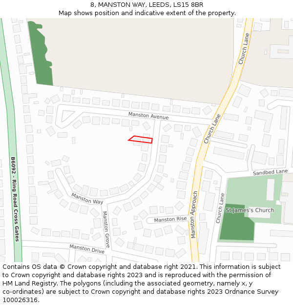8, MANSTON WAY, LEEDS, LS15 8BR: Location map and indicative extent of plot