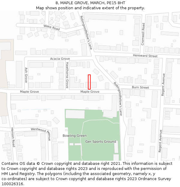 8, MAPLE GROVE, MARCH, PE15 8HT: Location map and indicative extent of plot