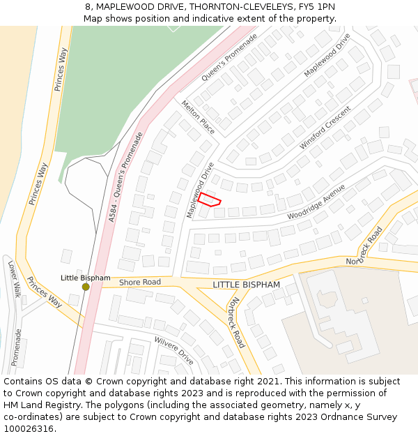 8, MAPLEWOOD DRIVE, THORNTON-CLEVELEYS, FY5 1PN: Location map and indicative extent of plot