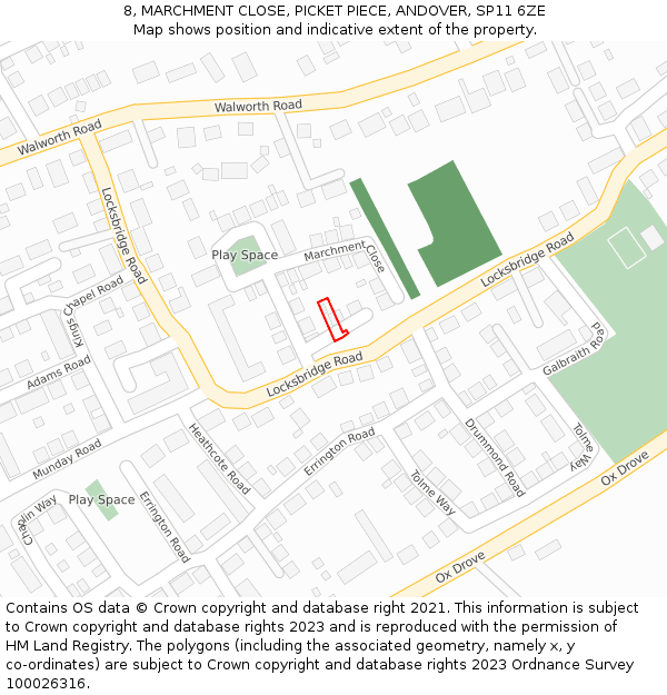 8, MARCHMENT CLOSE, PICKET PIECE, ANDOVER, SP11 6ZE: Location map and indicative extent of plot