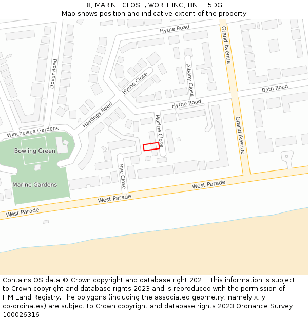 8, MARINE CLOSE, WORTHING, BN11 5DG: Location map and indicative extent of plot