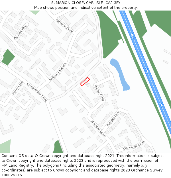 8, MARION CLOSE, CARLISLE, CA1 3FY: Location map and indicative extent of plot