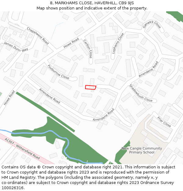 8, MARKHAMS CLOSE, HAVERHILL, CB9 9JS: Location map and indicative extent of plot
