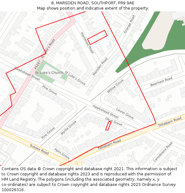 8, MARSDEN ROAD, SOUTHPORT, PR9 9AE: Location map and indicative extent of plot