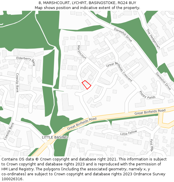 8, MARSHCOURT, LYCHPIT, BASINGSTOKE, RG24 8UY: Location map and indicative extent of plot