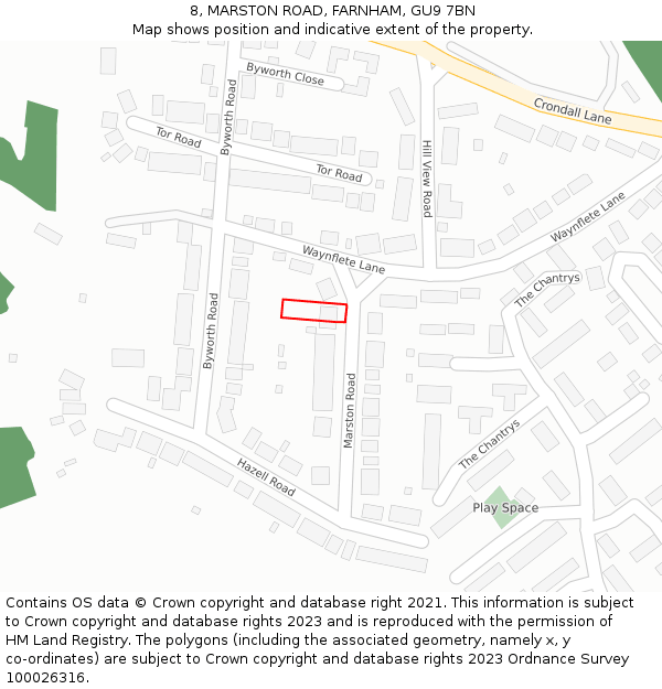 8, MARSTON ROAD, FARNHAM, GU9 7BN: Location map and indicative extent of plot