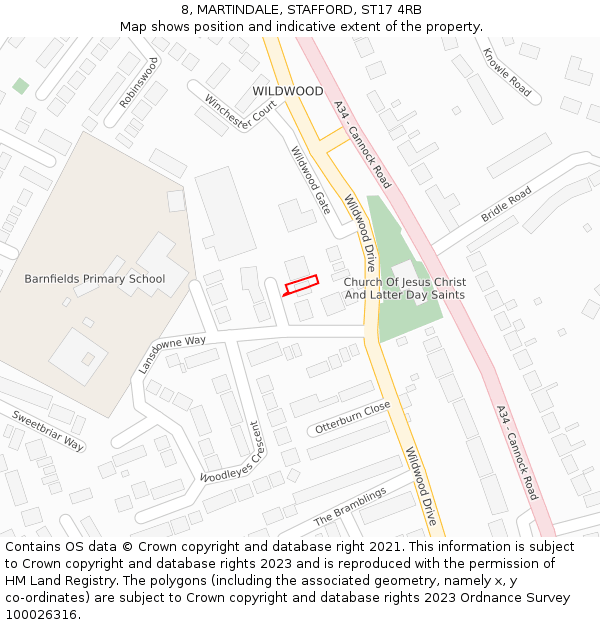 8, MARTINDALE, STAFFORD, ST17 4RB: Location map and indicative extent of plot
