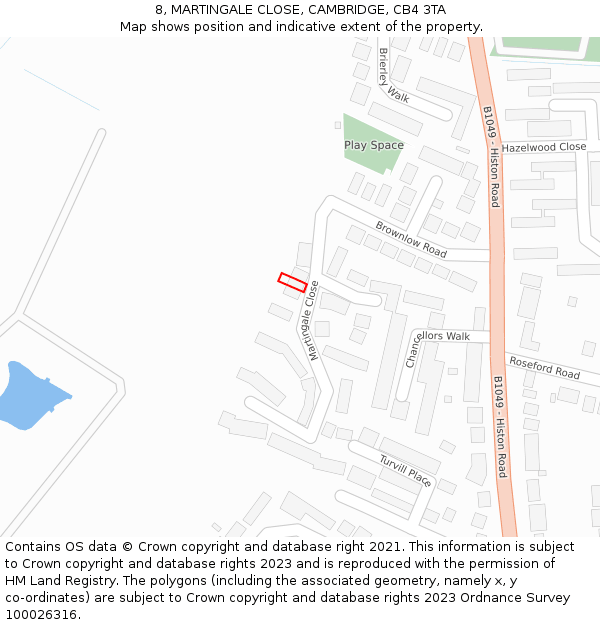 8, MARTINGALE CLOSE, CAMBRIDGE, CB4 3TA: Location map and indicative extent of plot