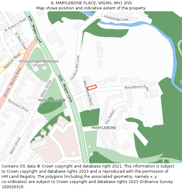 8, MARYLEBONE PLACE, WIGAN, WN1 2NS: Location map and indicative extent of plot
