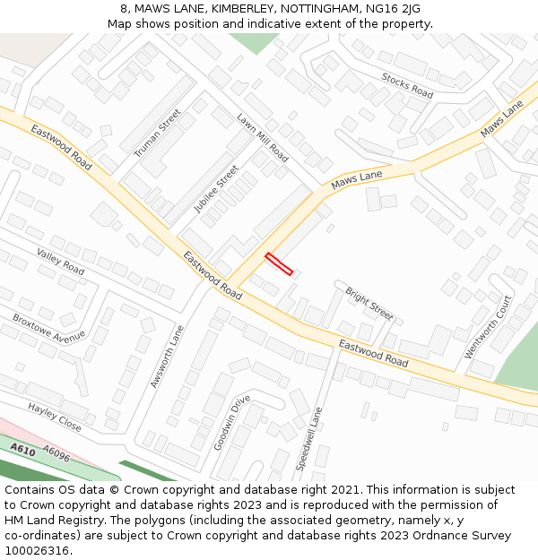 8, MAWS LANE, KIMBERLEY, NOTTINGHAM, NG16 2JG: Location map and indicative extent of plot