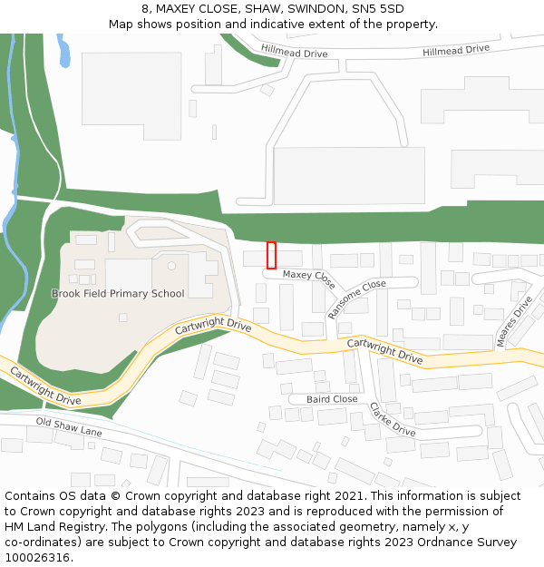 8, MAXEY CLOSE, SHAW, SWINDON, SN5 5SD: Location map and indicative extent of plot