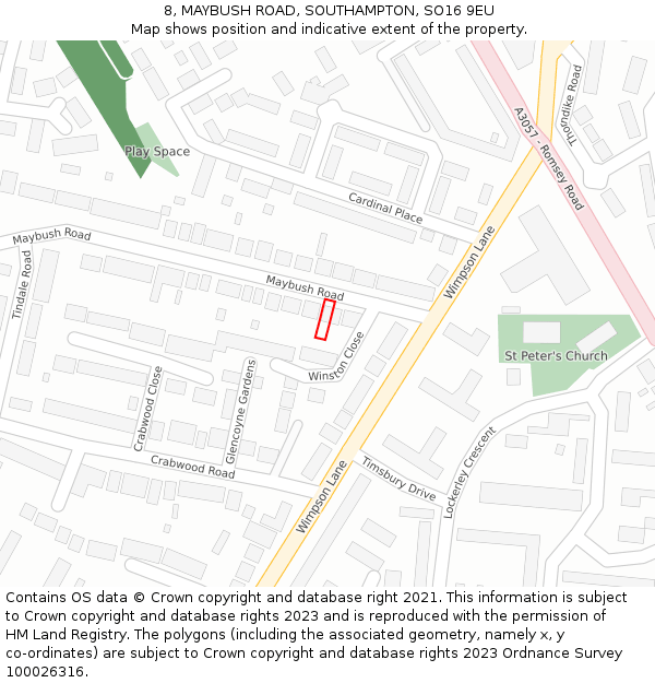 8, MAYBUSH ROAD, SOUTHAMPTON, SO16 9EU: Location map and indicative extent of plot