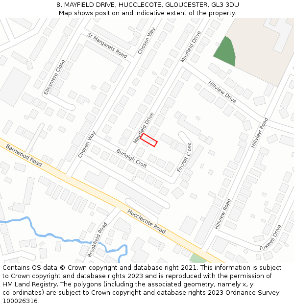 8, MAYFIELD DRIVE, HUCCLECOTE, GLOUCESTER, GL3 3DU: Location map and indicative extent of plot