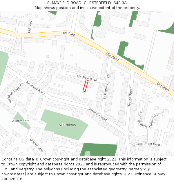 8, MAYFIELD ROAD, CHESTERFIELD, S40 3AJ: Location map and indicative extent of plot