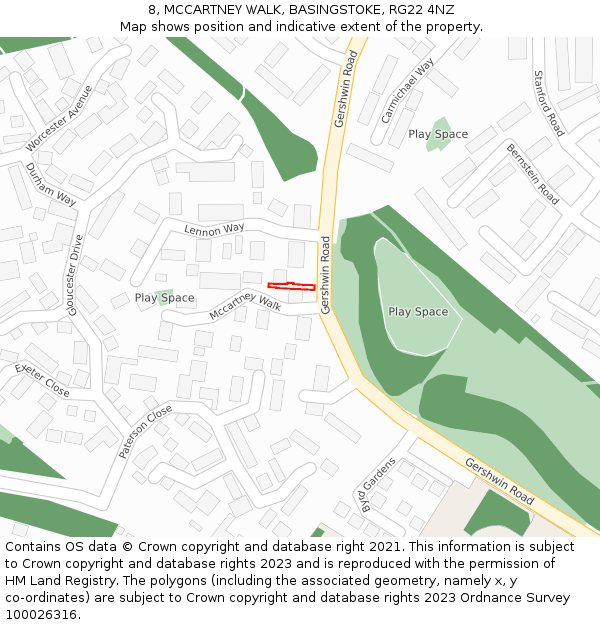8, MCCARTNEY WALK, BASINGSTOKE, RG22 4NZ: Location map and indicative extent of plot