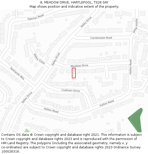 8, MEADOW DRIVE, HARTLEPOOL, TS26 0AY: Location map and indicative extent of plot