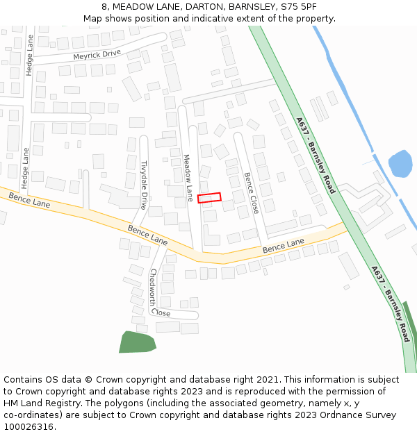 8, MEADOW LANE, DARTON, BARNSLEY, S75 5PF: Location map and indicative extent of plot