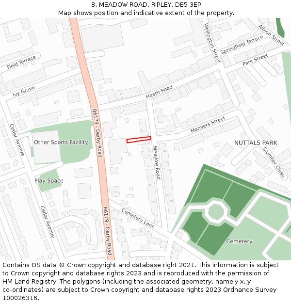 8, MEADOW ROAD, RIPLEY, DE5 3EP: Location map and indicative extent of plot