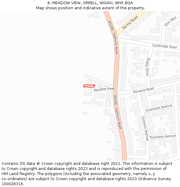 8, MEADOW VIEW, ORRELL, WIGAN, WN5 8QA: Location map and indicative extent of plot