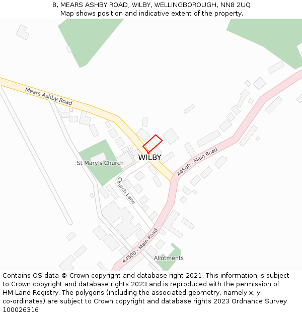 8, MEARS ASHBY ROAD, WILBY, WELLINGBOROUGH, NN8 2UQ: Location map and indicative extent of plot