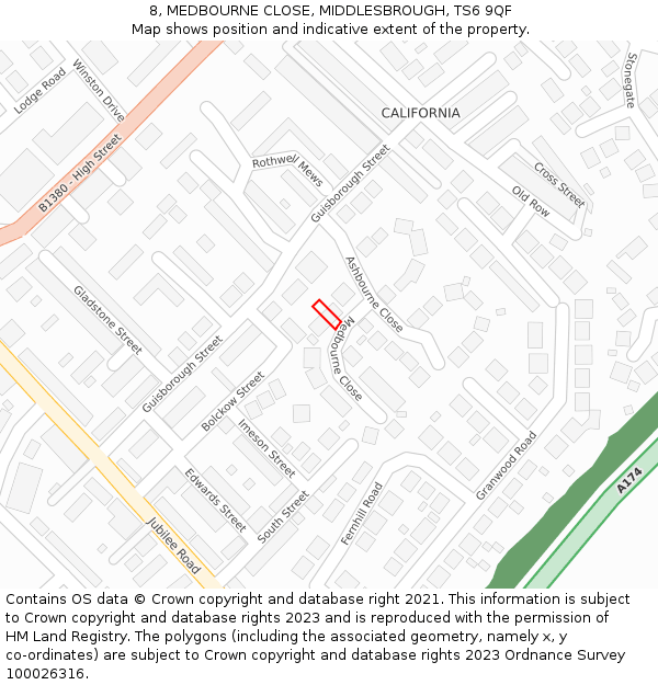 8, MEDBOURNE CLOSE, MIDDLESBROUGH, TS6 9QF: Location map and indicative extent of plot