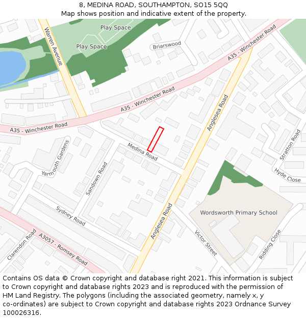 8, MEDINA ROAD, SOUTHAMPTON, SO15 5QQ: Location map and indicative extent of plot