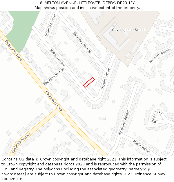 8, MELTON AVENUE, LITTLEOVER, DERBY, DE23 1FY: Location map and indicative extent of plot
